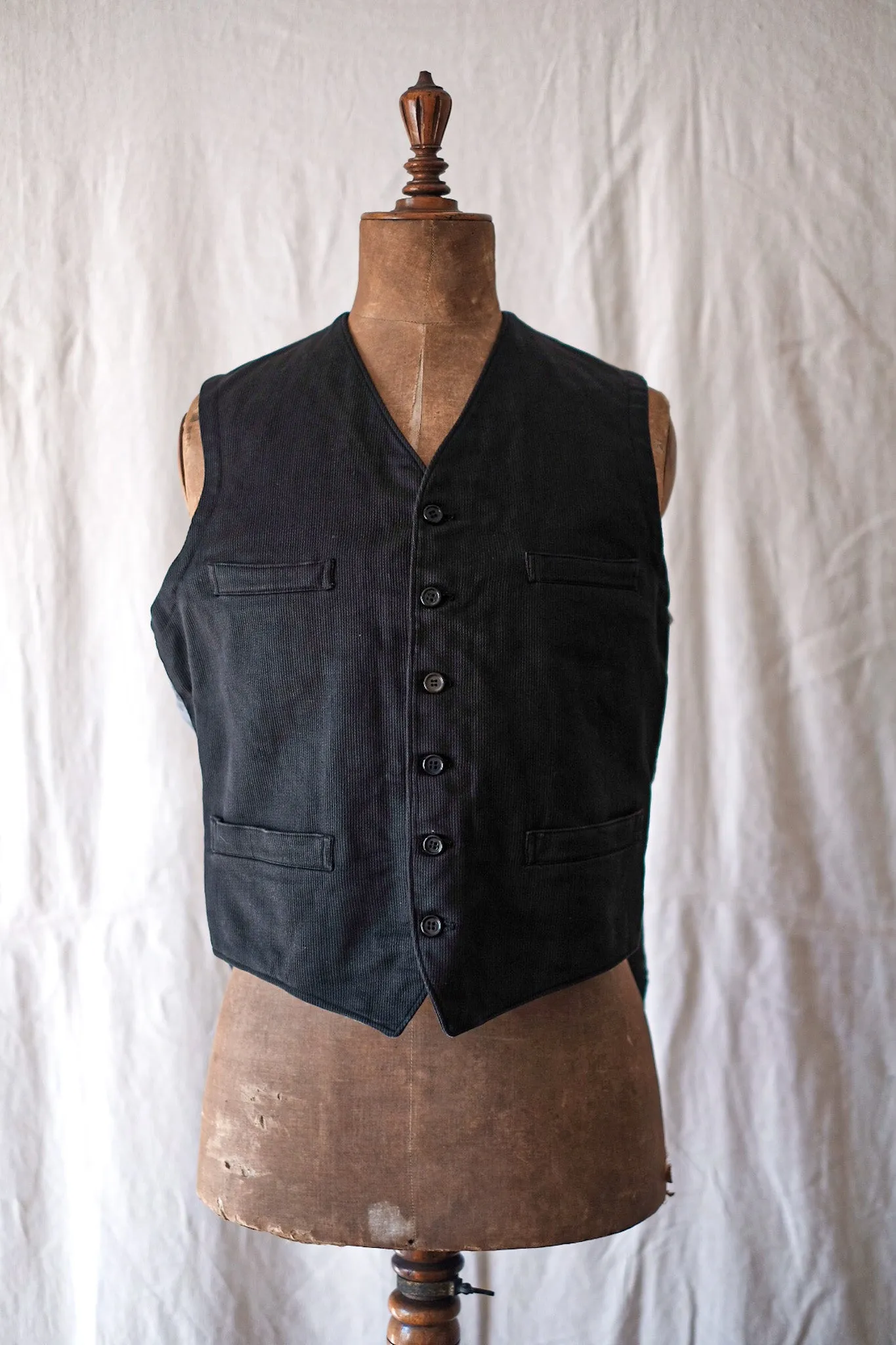 [~ 40's] français vintage de coton noir piqué gilet 