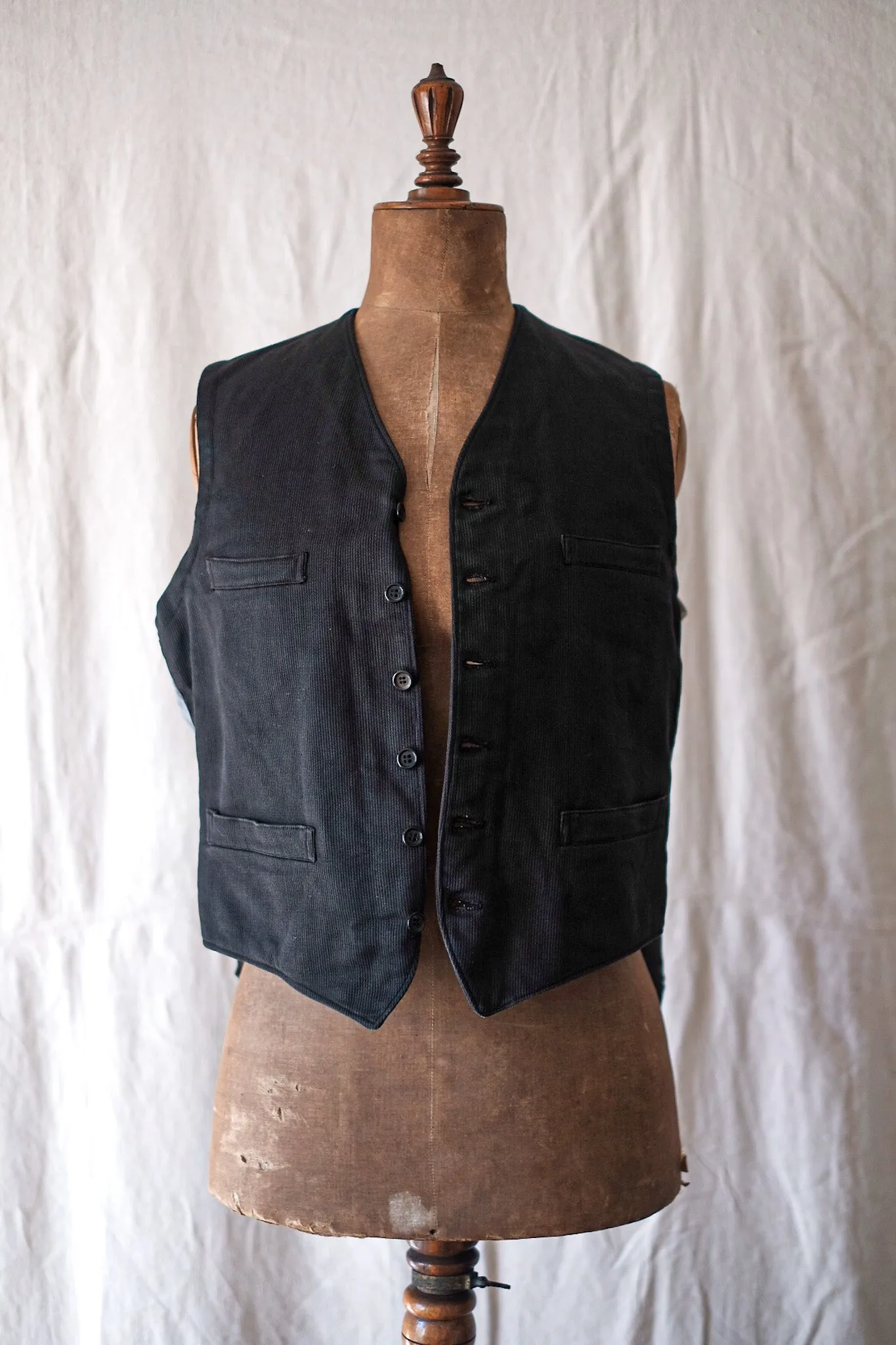 [~ 40's] français vintage de coton noir piqué gilet 