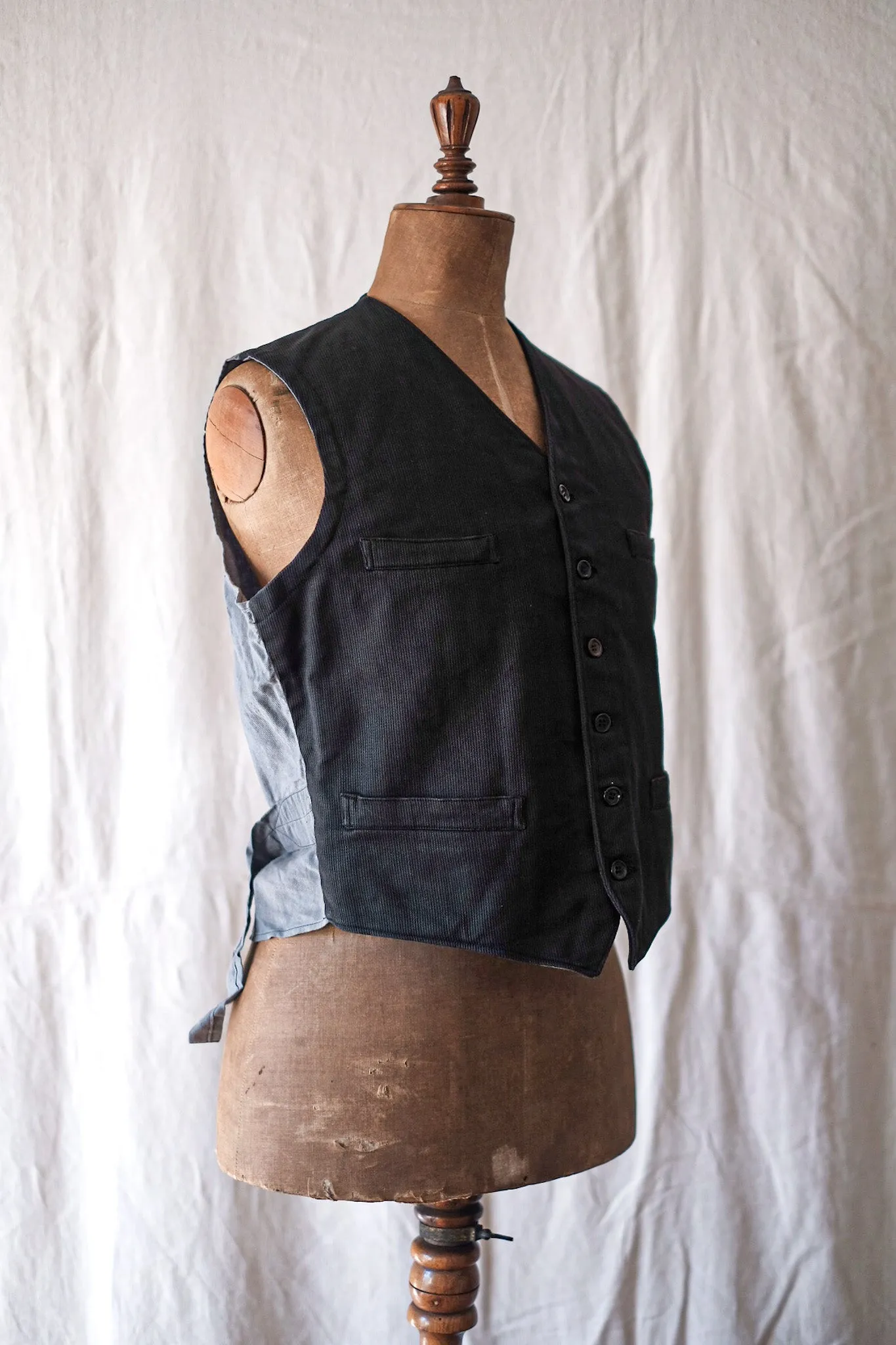 [~ 40's] français vintage de coton noir piqué gilet 