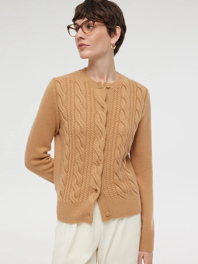 100% Cachemire Cardigan Femme en Tricot à Câble