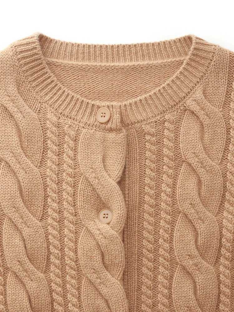 100% Cachemire Cardigan Femme en Tricot à Câble