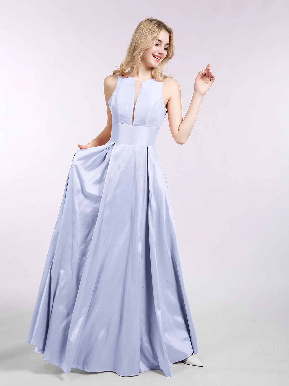 A-ligne Taffeta Robe Longue avec Poches Lavande