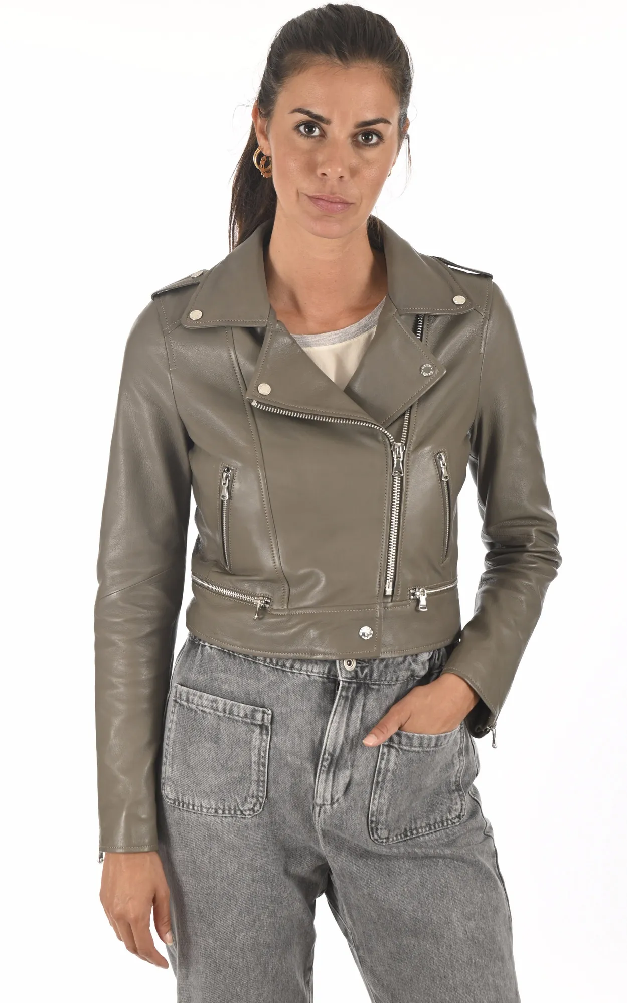 Blouson Yoko en cuir taupe Oakwood - La Canadienne - Blousons Cuir Taupe