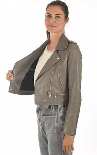 Blouson Yoko en cuir taupe Oakwood - La Canadienne - Blousons Cuir Taupe