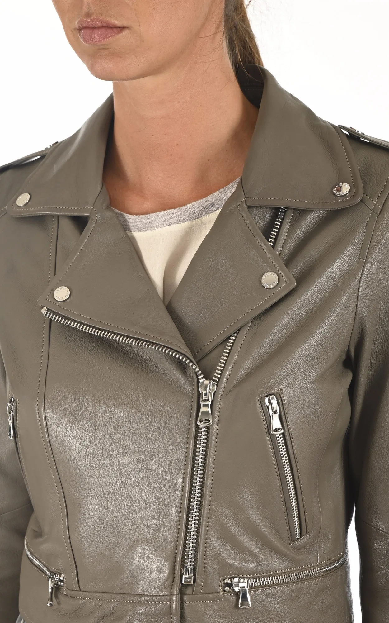 Blouson Yoko en cuir taupe Oakwood - La Canadienne - Blousons Cuir Taupe