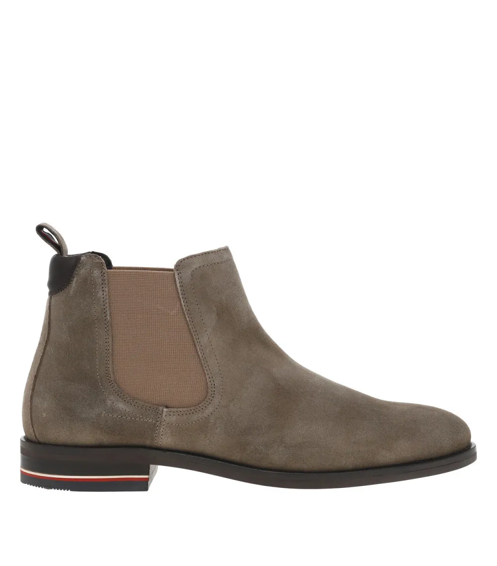 Boots de ville Tommy Hilfiger en cuir taupe et à soufflets élastiqués