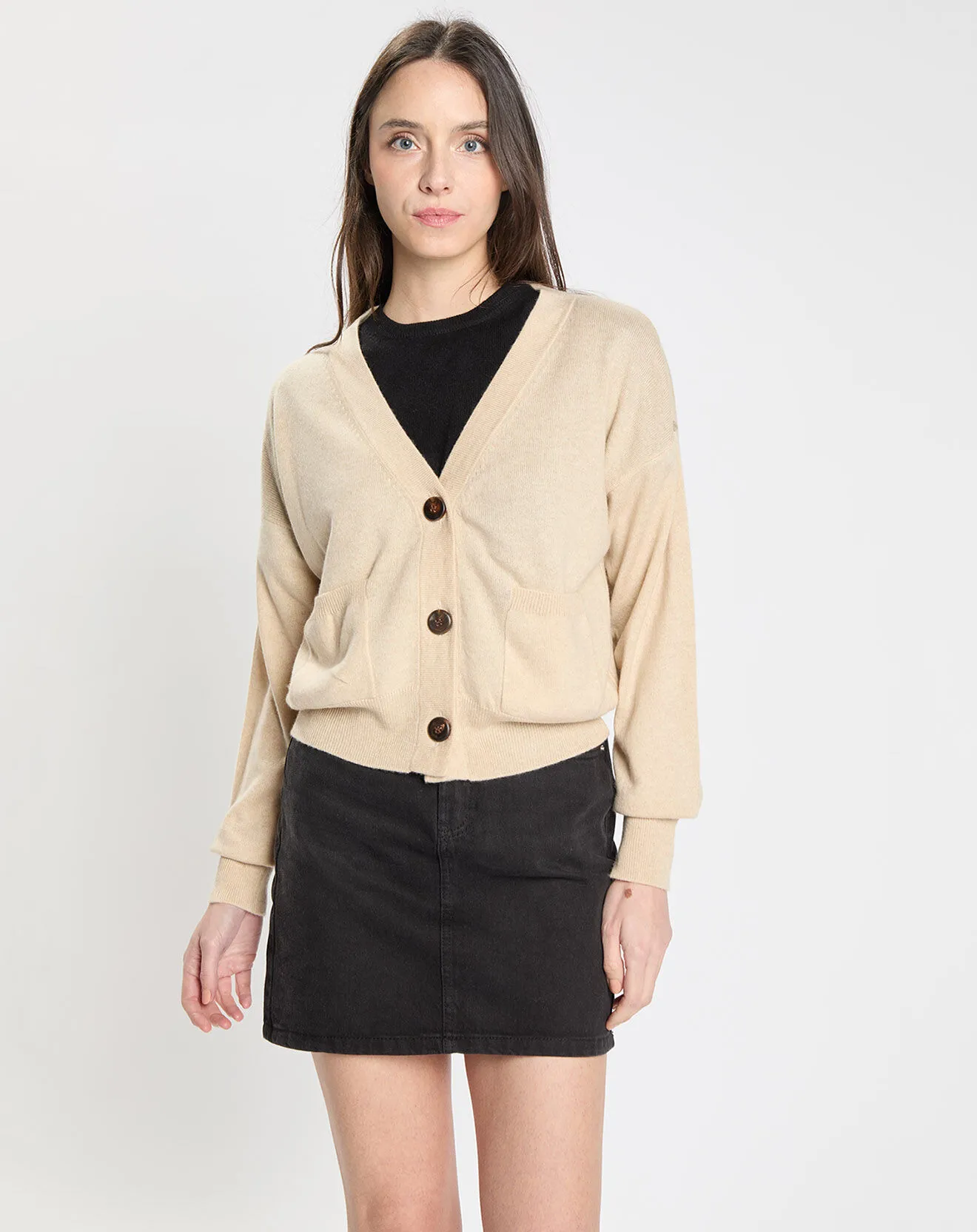 Cardigan 100% Cachemire Decoupe natural beige