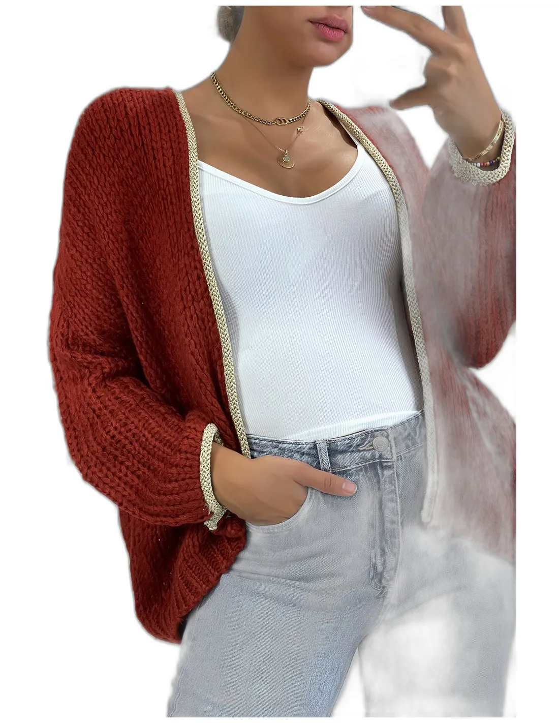 Cardigan bordeaux en grosse maille