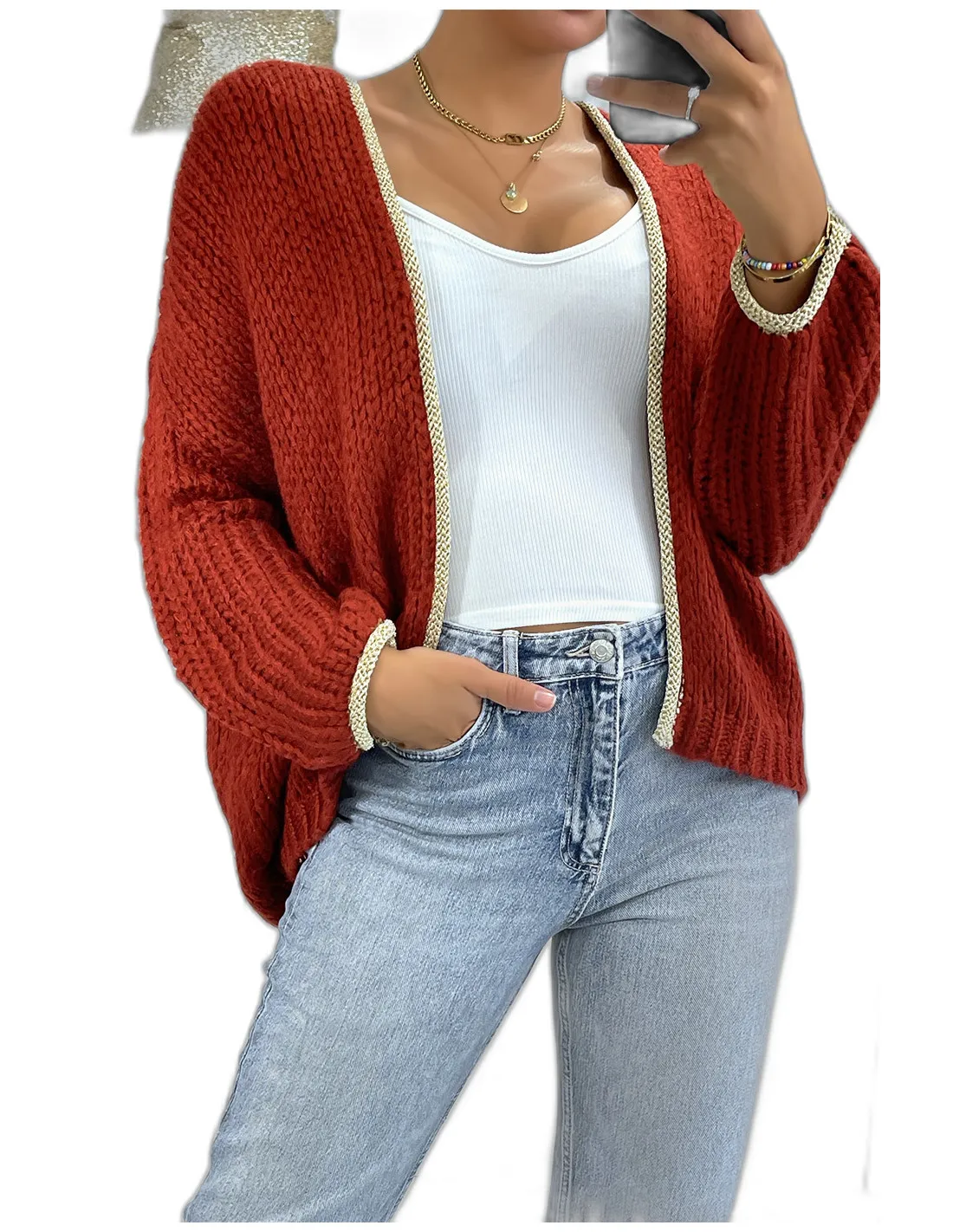 Cardigan bordeaux en grosse maille