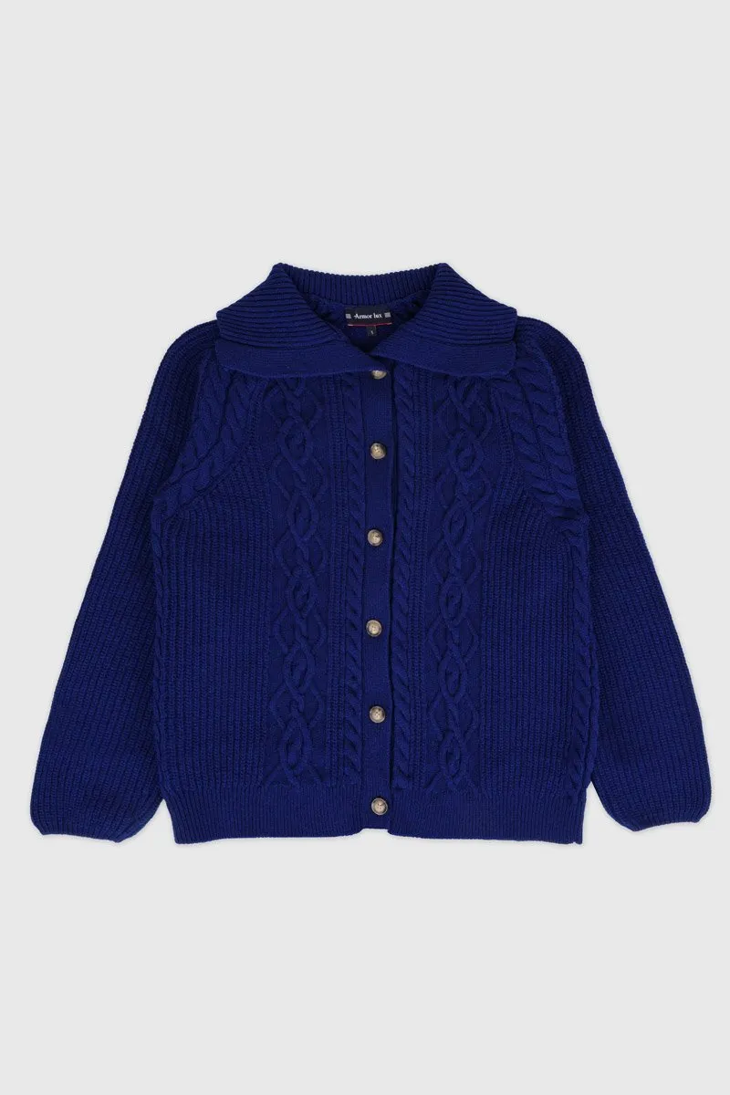 Cardigan boutonné col vareuse - laine