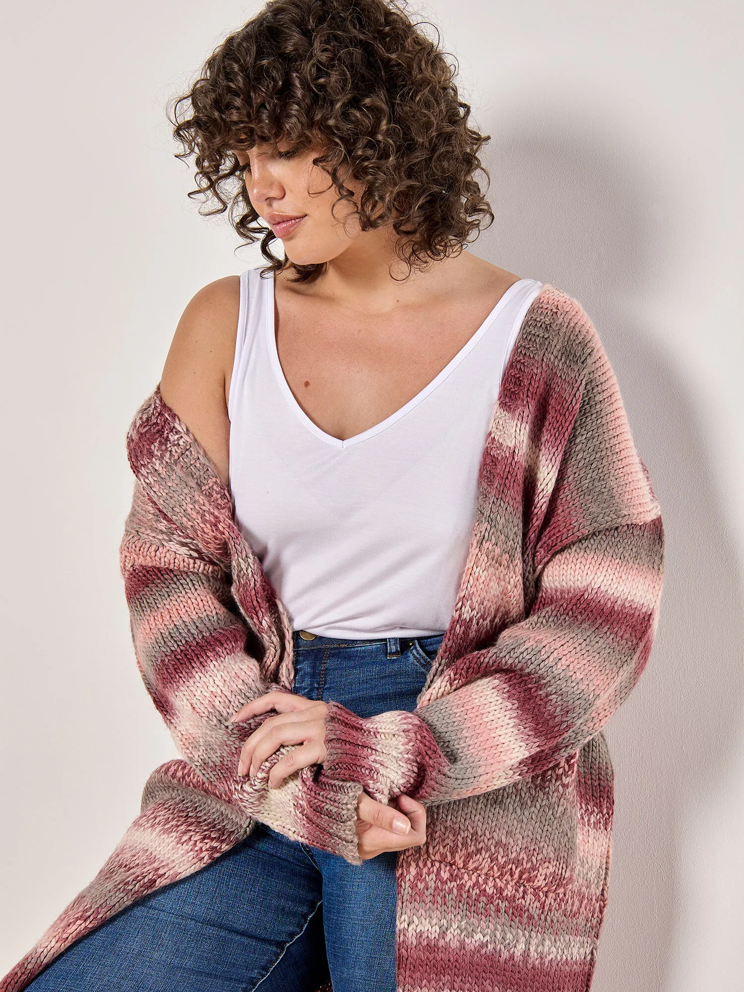 Cardigan En Tricot Épais Curve Ombre Vêtements Apricot