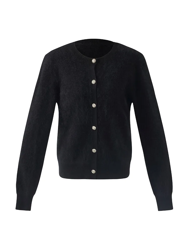 Cardigan Femme en Cachemire Brossé Noir