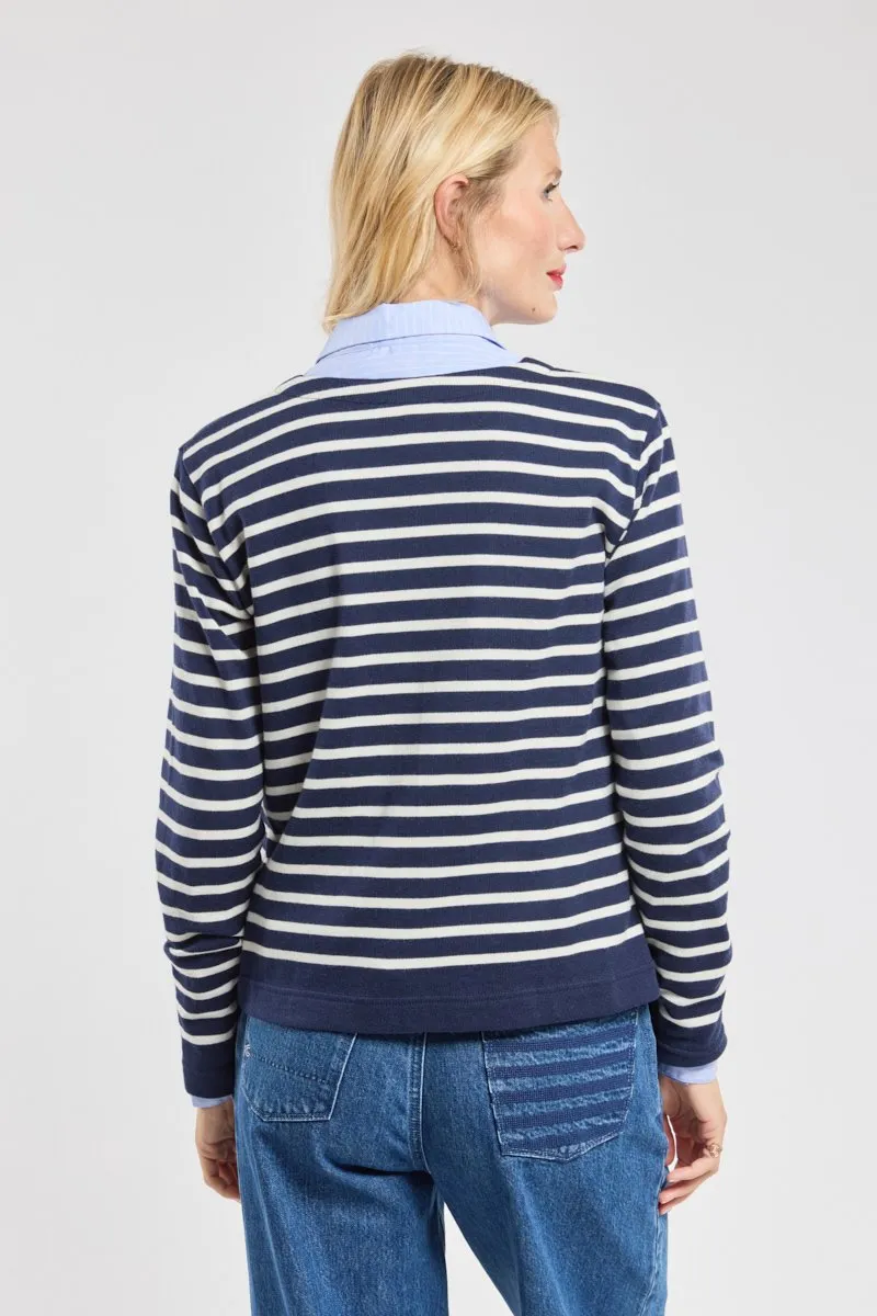 Cardigan rayé zippé - coton et laine