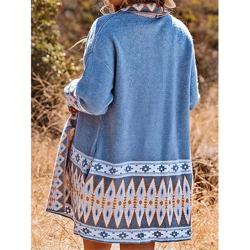 Cataleya | Cardigan D'hiver  Motif Tribal Pour Femme | Long