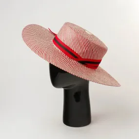 Chapeau de paille tissé à rayures rouges