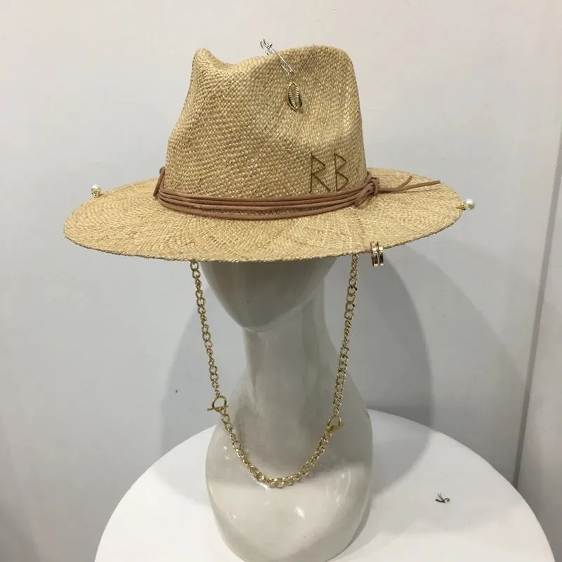 Chapeau en raphia pour femme avec chane