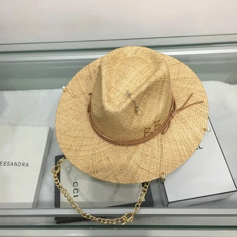 Chapeau en raphia pour femme avec chane