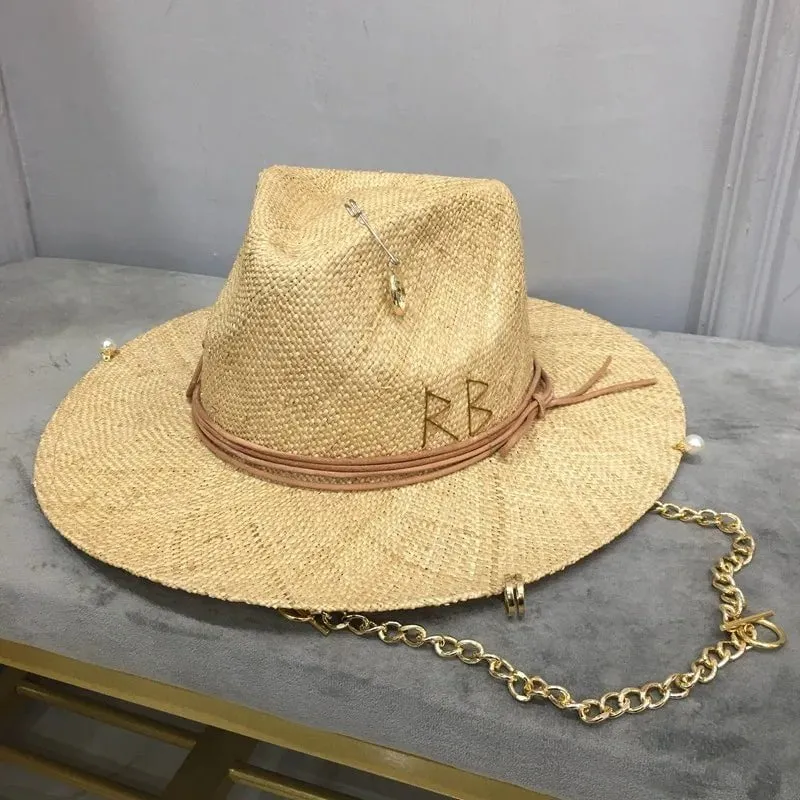 Chapeau en raphia pour femme avec chane