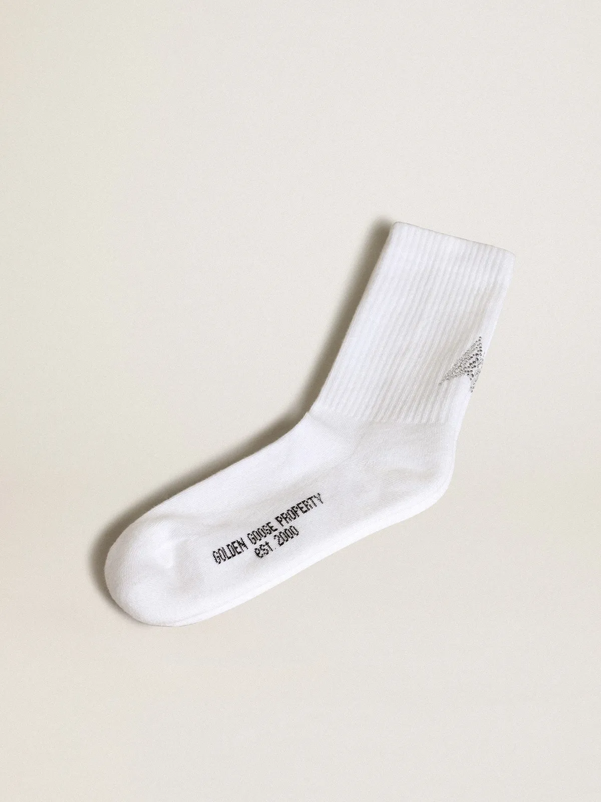 Chaussettes blanches avec étoile en cristaux à l’arrière | Golden Goose