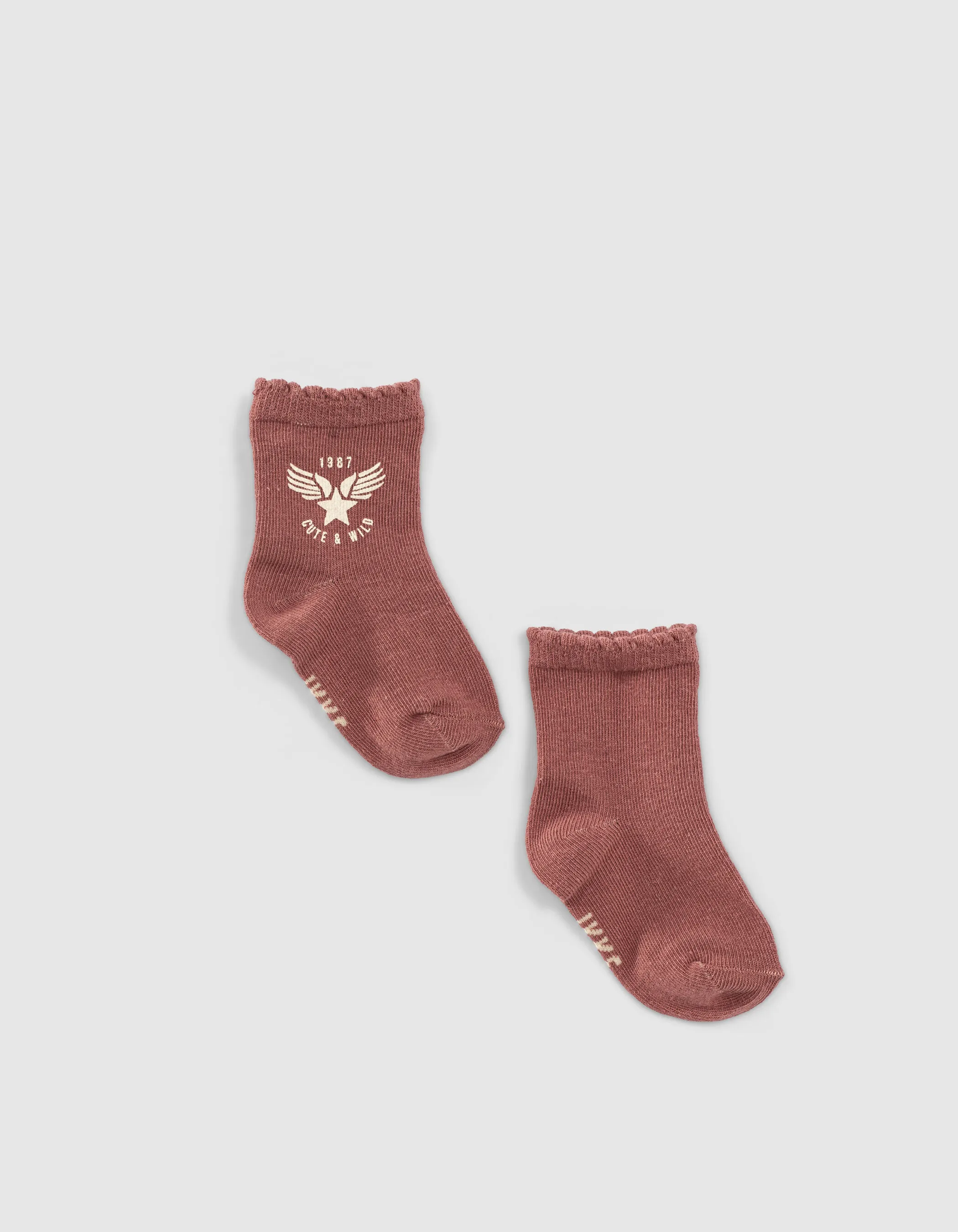 Chaussettes bois de rose et écrues à étoiles bébé fille