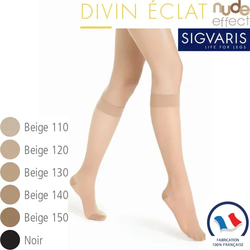 Chaussettes contention Sigvaris Styles Transparent (Divin Eclat) Classe 2 Finesse, discrétion et douceur, 5 beiges, effet nature