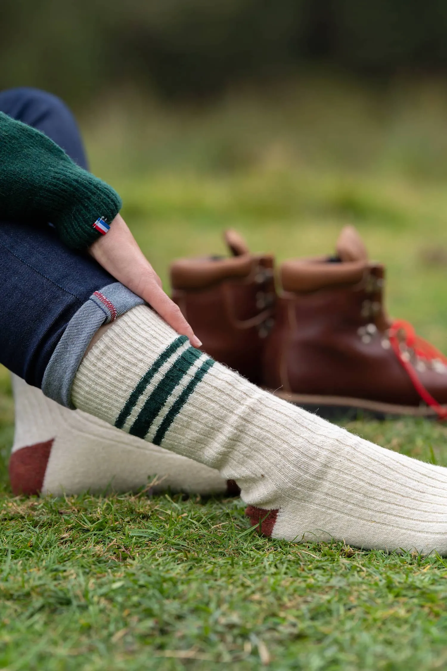 Chaussettes Thalweg cru/Vert Sapin/Cognac - Laine Franaise