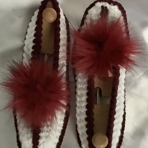 Chaussons ballerines d’intérieur avec semelles doux ,tricot fait main pour femme,fille ,décor fourrure