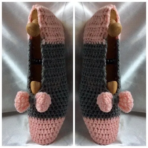 Chaussons ballerines  d’intérieur,crochet, acrylique avec décor pour femme