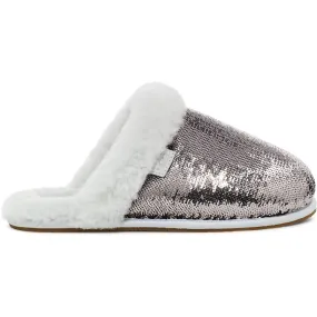 Chaussons fourrés Laine Scuffette Mirror Ball argentés