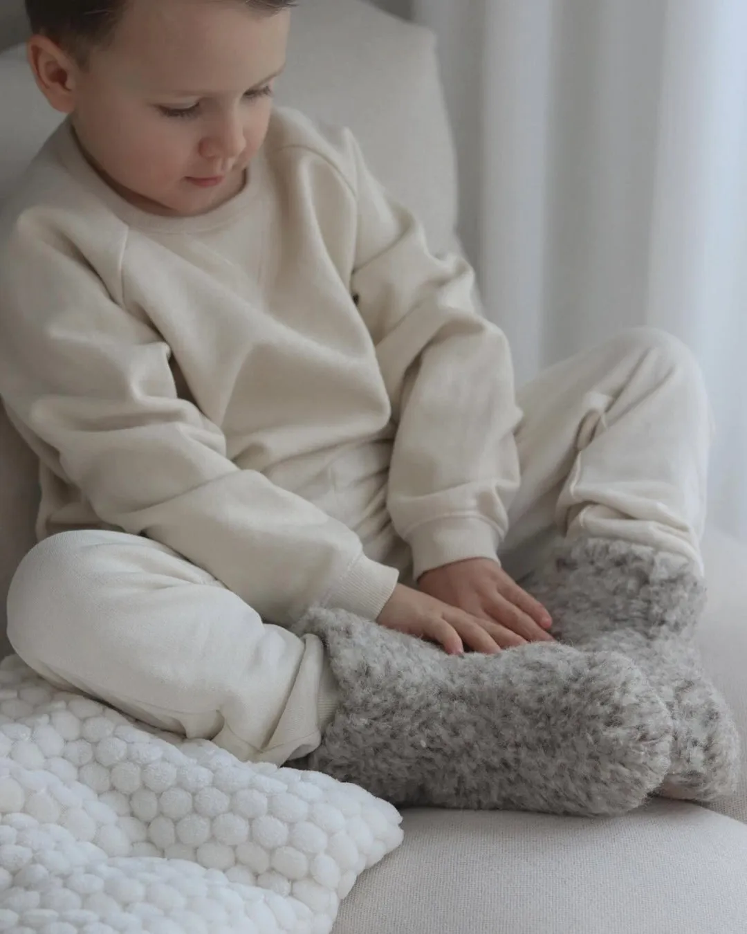 Chaussons pour enfants - Gris clair (modèle haut)