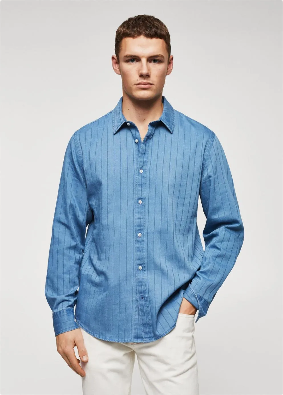 Chemises | Homme MANGO Chemise En Jean Rayures Bleu Clair