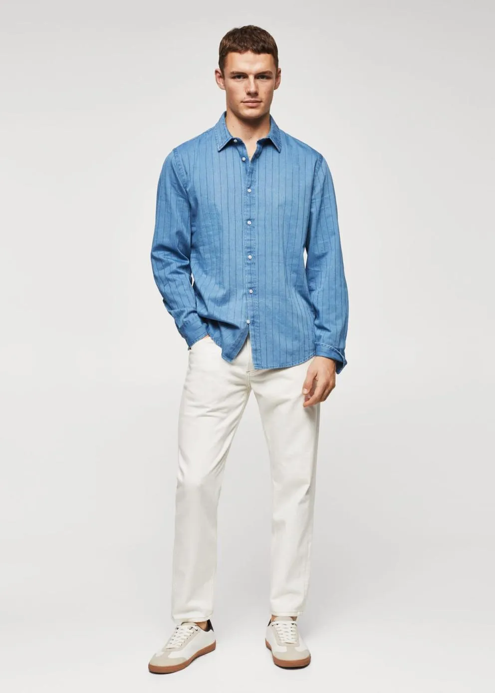 Chemises | Homme MANGO Chemise En Jean Rayures Bleu Clair