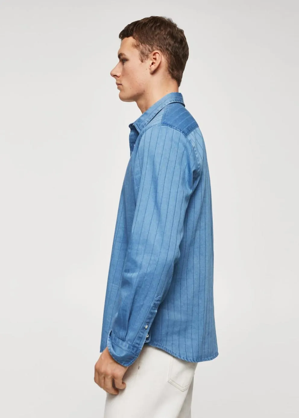 Chemises | Homme MANGO Chemise En Jean Rayures Bleu Clair