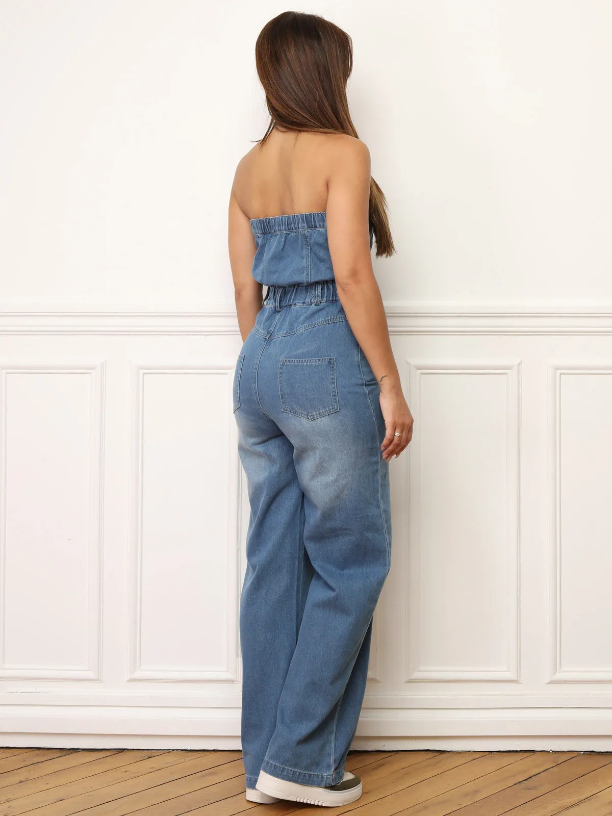 Combinaison bustier en denim- Bleu