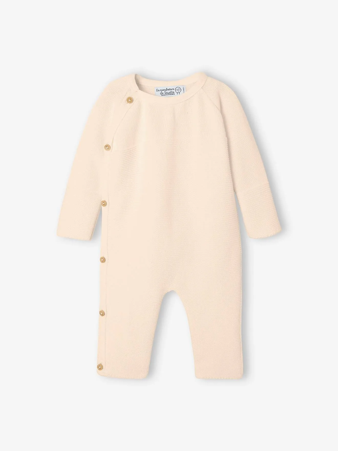 Combinaison bébé en tricot beige clair - La Manufacture de la Layette