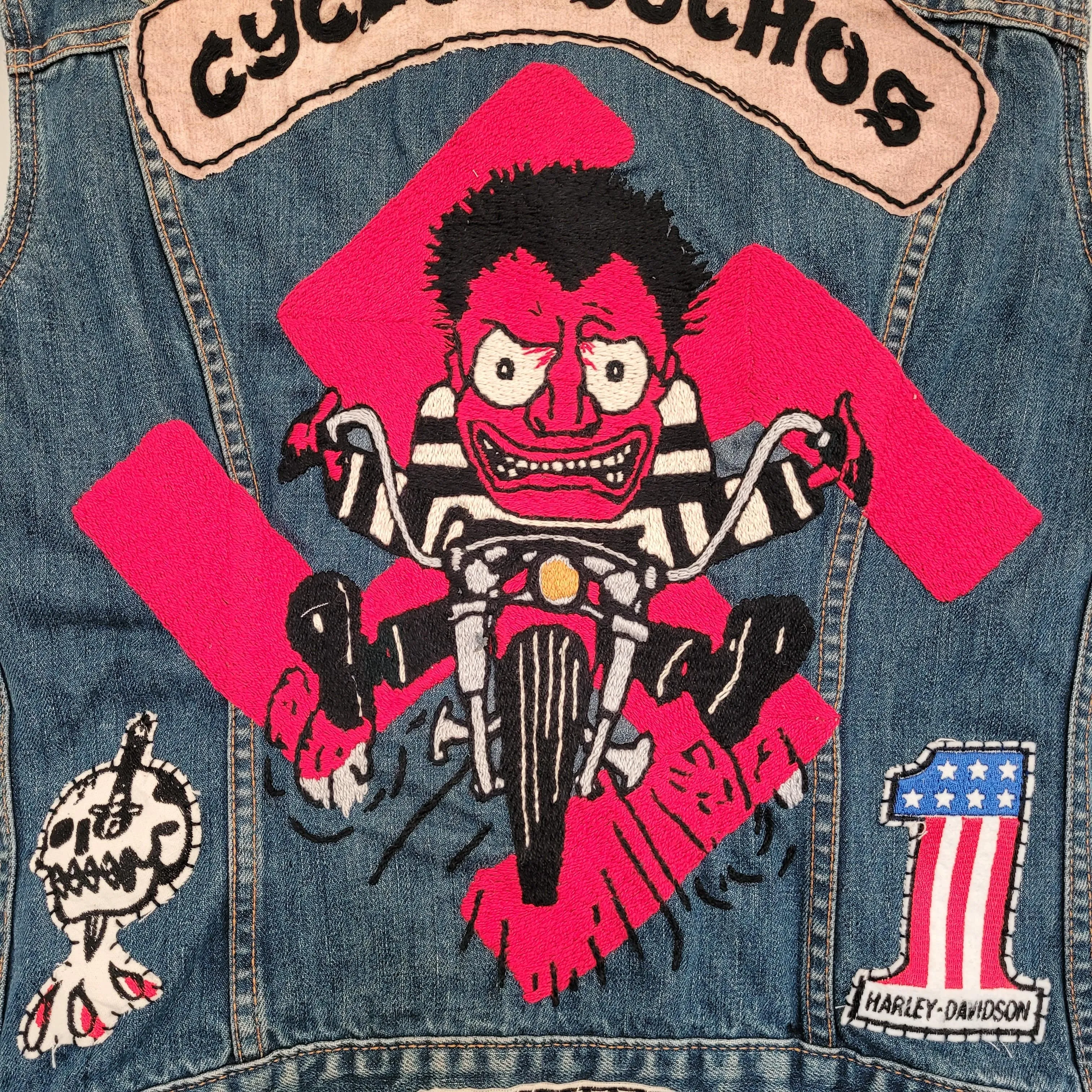 Cycle psychos chainstitched by hand Levi's Jacket/ Veste levis vintage brodée main et patchée