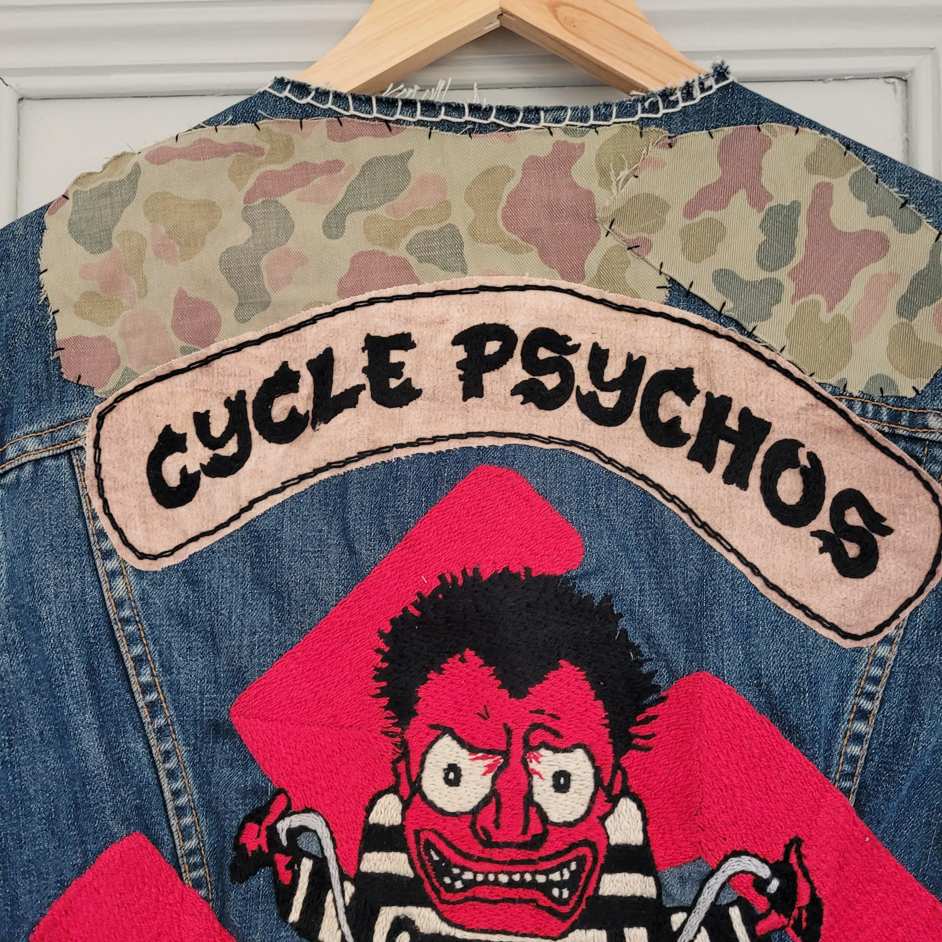 Cycle psychos chainstitched by hand Levi's Jacket/ Veste levis vintage brodée main et patchée