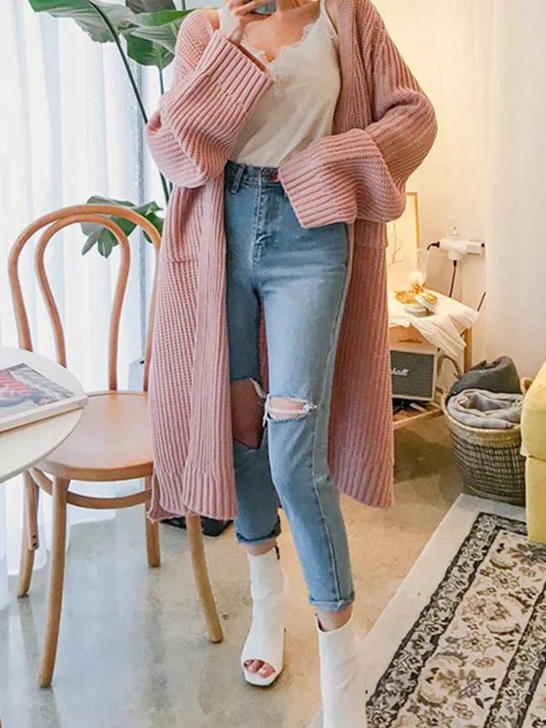 Décontracté Cardigan Longue en Maille avec Poches Femme Oversized