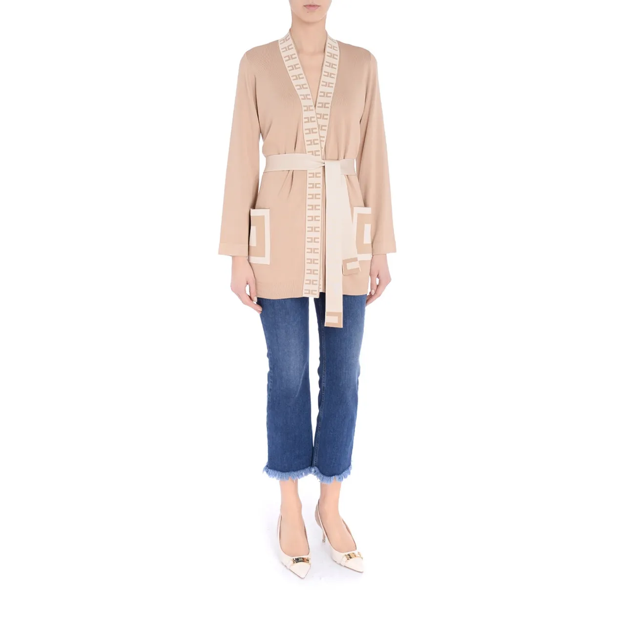 Elisabetta Franchi Cardigan kimono couleur camel