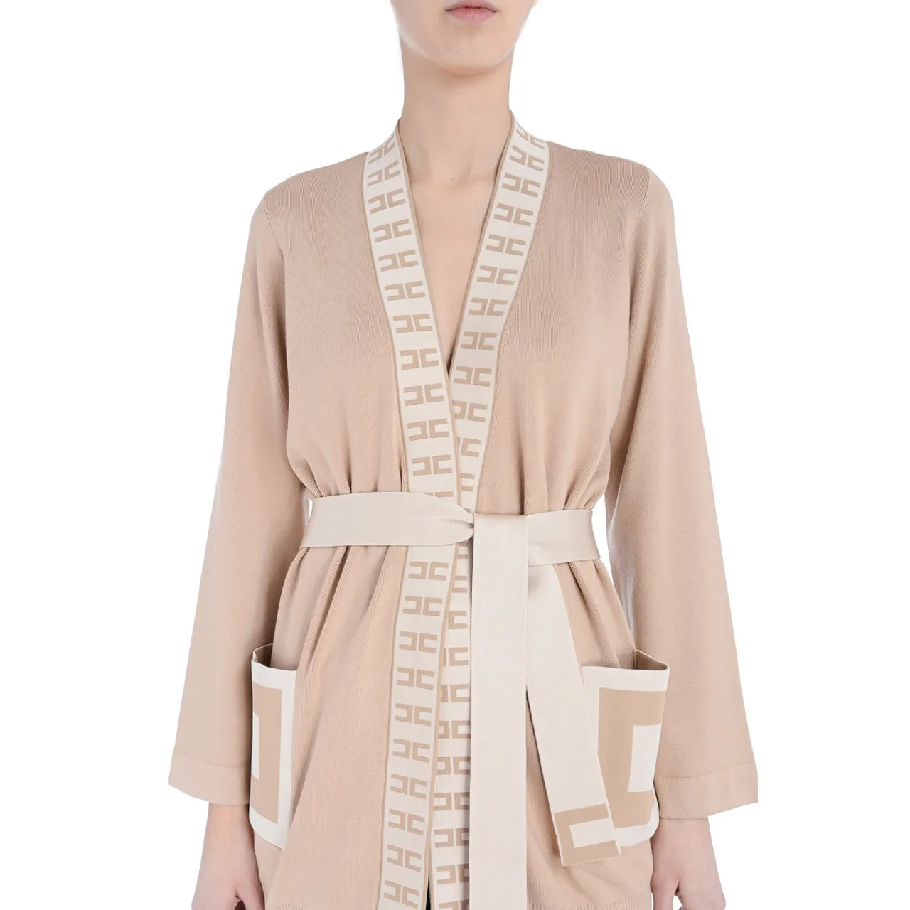 Elisabetta Franchi Cardigan kimono couleur camel