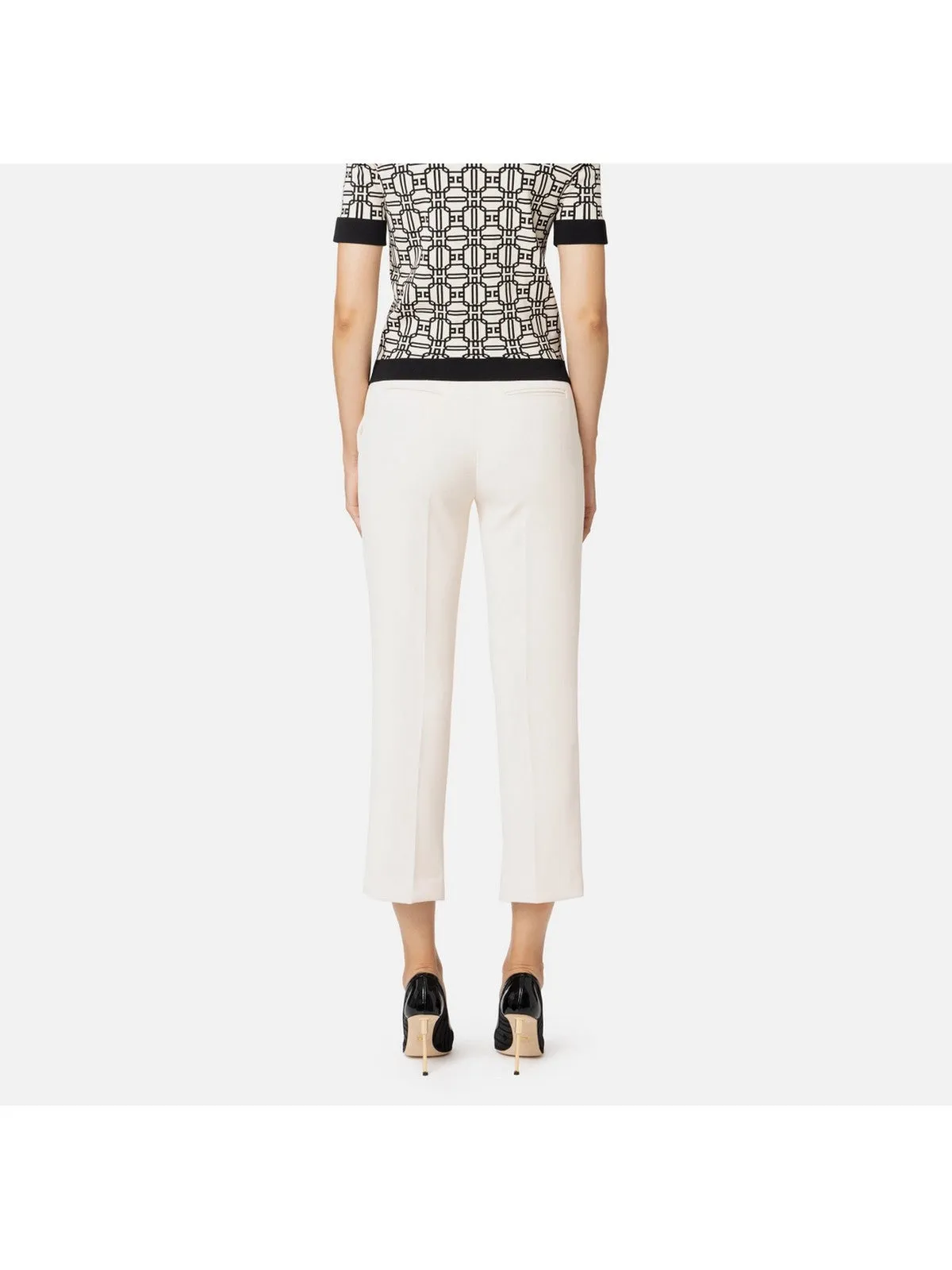 Elisabetta Franchi Pantalon en crêpe blanc avec fentes PA05447E2