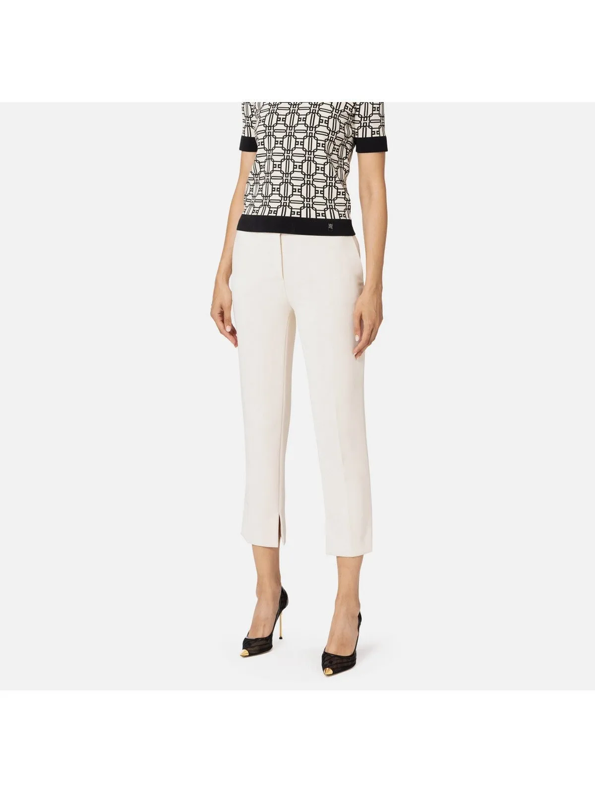 Elisabetta Franchi Pantalon en crêpe blanc avec fentes PA05447E2