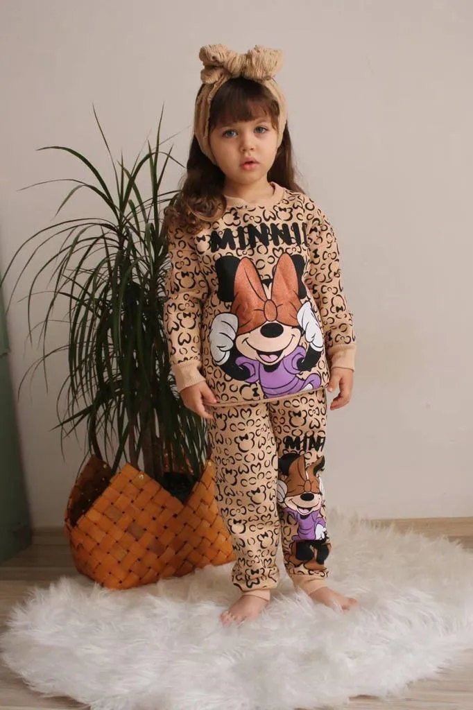 Ensemble 2 pièces pantalon jogging et chandail Minnie pour fille de 3 à 8 ans