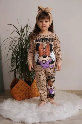 Ensemble 2 pièces pantalon jogging et chandail Minnie pour fille de 3 à 8 ans