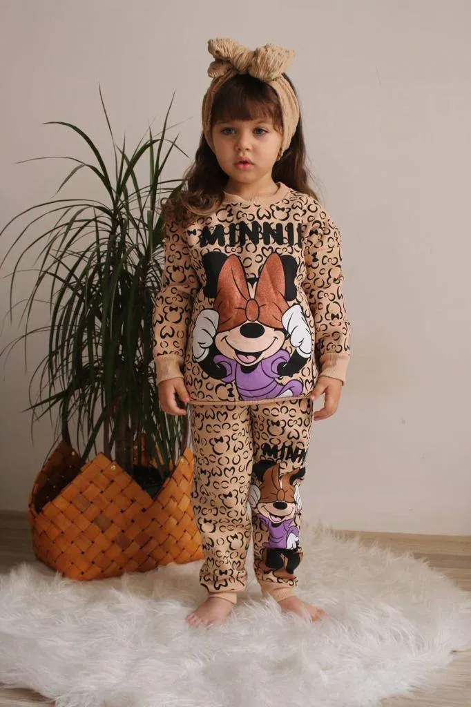 Ensemble 2 pièces pantalon jogging et chandail Minnie pour fille de 3 à 8 ans