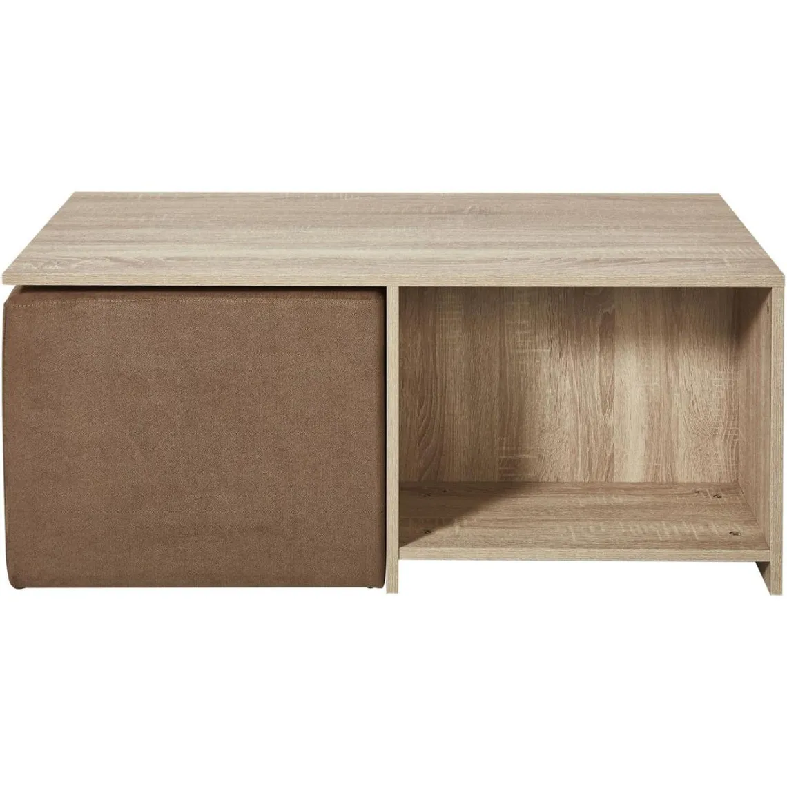 Ensemble Pouf + Table Basse Marron avec 2 rangements | 3 Suisses