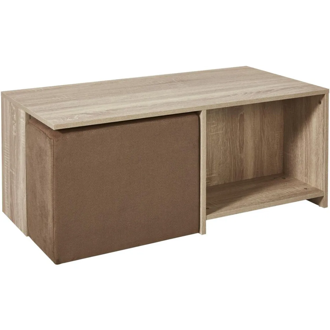 Ensemble Pouf + Table Basse Marron avec 2 rangements | 3 Suisses