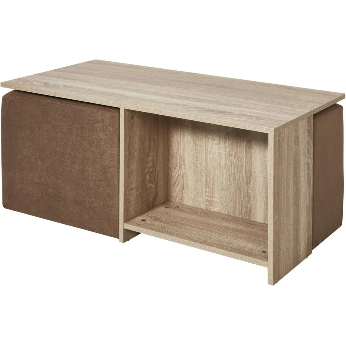 Ensemble Pouf + Table Basse Marron avec 2 rangements | 3 Suisses