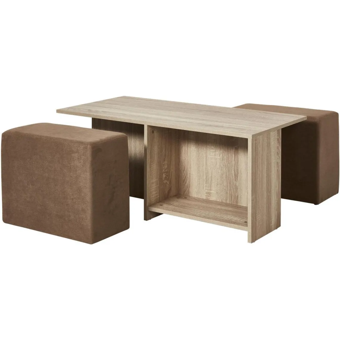 Ensemble Pouf + Table Basse Marron avec 2 rangements | 3 Suisses