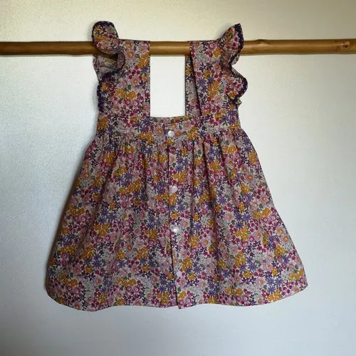 Ensemble robe, béguin, "liberty", cadeau naissance 9-12 mois